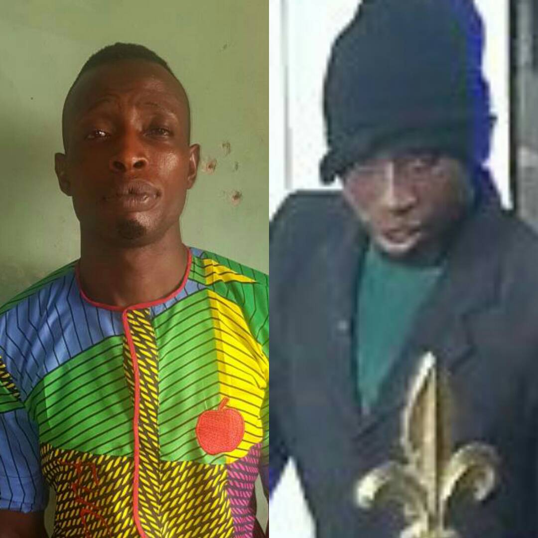 Left: One of the bloody bandits arrested by the police, alongside his picture captured by CCTV on the day of operation