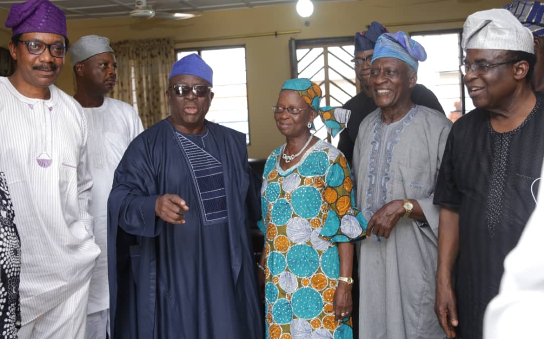From Left, Afenifere leaders; Chief Gboyega Adejumo, Chief Ayo Adebanjo, celebrator's wife, Matilda, celebrator; Archbishop Ayo Ladigbolu and Archbishop Kehinde Stephen of the Methodist Archdiocese of Ibadan during a Free Medical Outreach to commemorate Ladigbolu's 80th birthday in Oyo, on Wednesday.