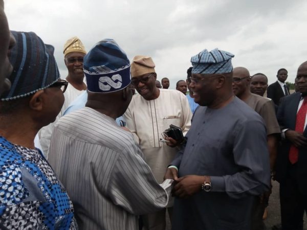 Tinubu and Atiku jam at Akure Airport, Otunba Gbenga Daniel does the introduction