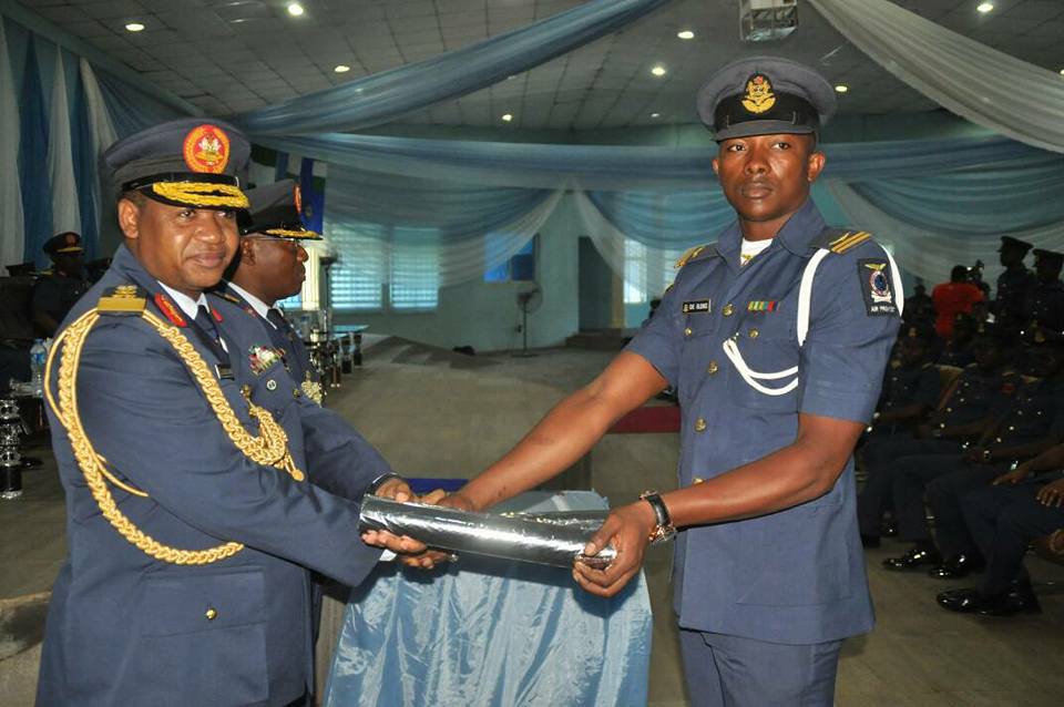 NAF graduate receiving his certificate from Chief of Air Staff, Air Marshal Sadique Abubakar