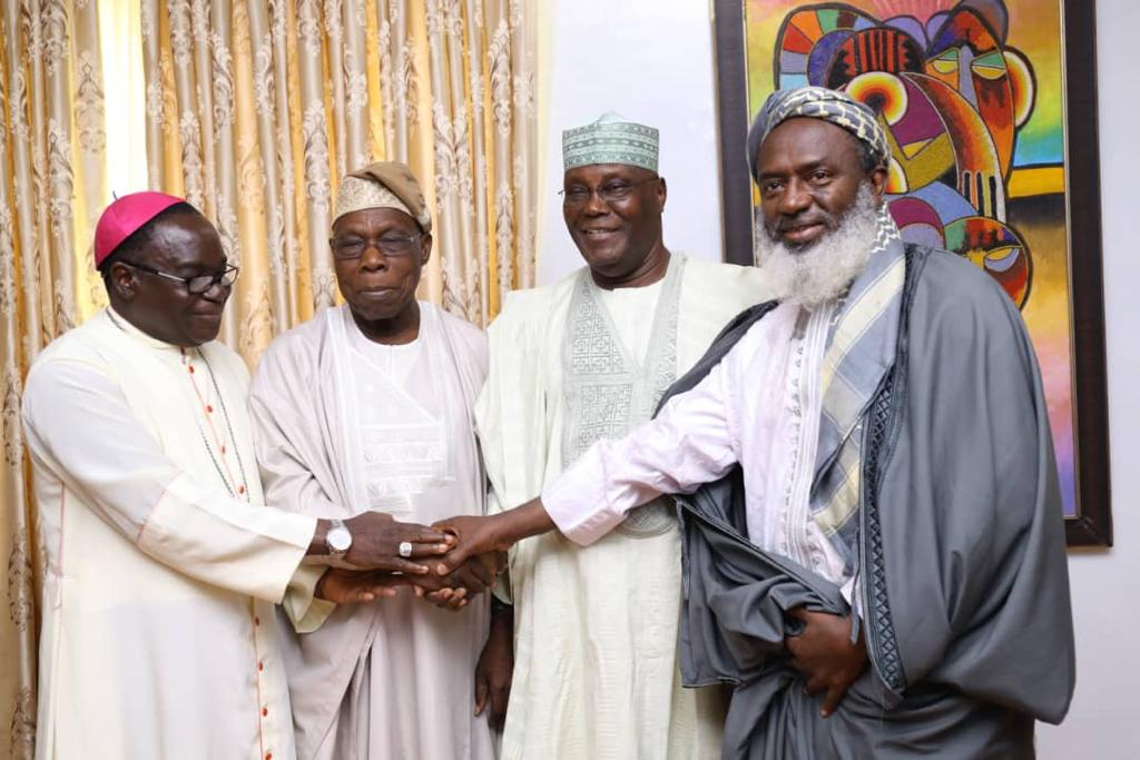 Rev Fr Kukah, Chief Obasanjo, Atiku and Sheik Gumi at the Parley