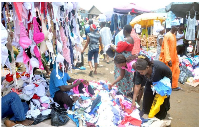 Women busy selecting fairly-used underwear in the market