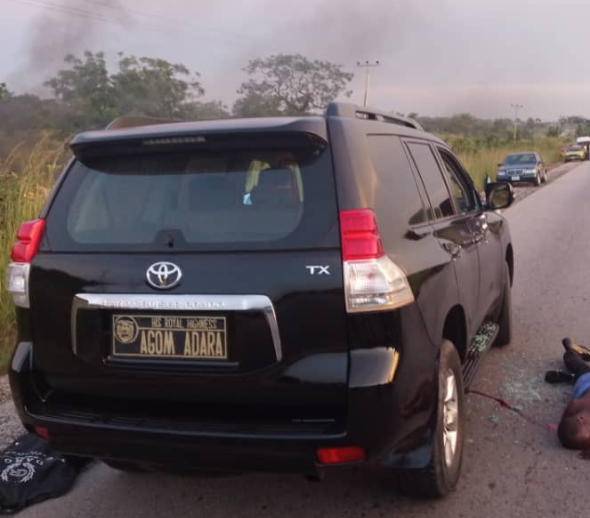 The abandoned vehicle of the abducted traditional ruler with the remains of his slain police orderly