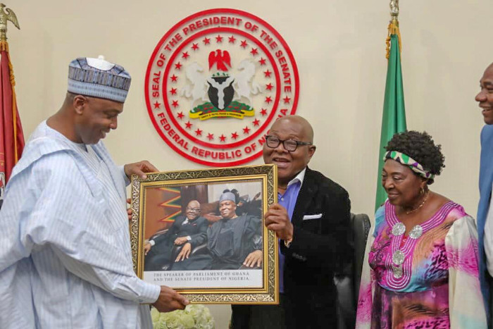 Saraki with the Speaker of Ghanaian Parliament and wife in Abuja