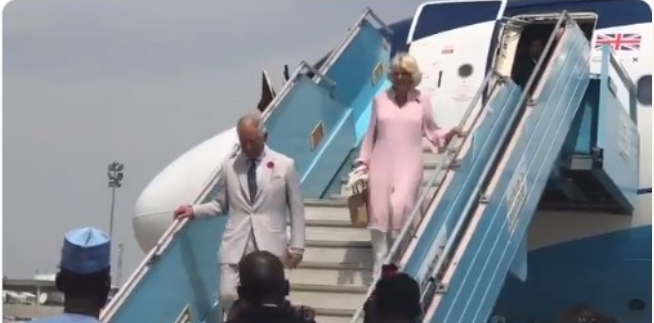 nce Charles and Duchess Camilla arriving at the Nnamdi Azikwe International Airport, Abuja