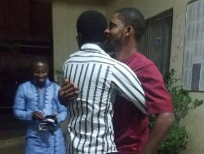 Deji Adeyanju (right) after his release from custody