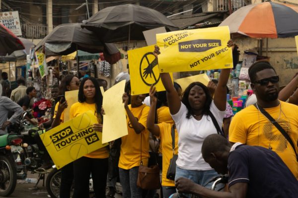 Some of the marchers in Lagos today to draw attention to sexual harassment of women in markets