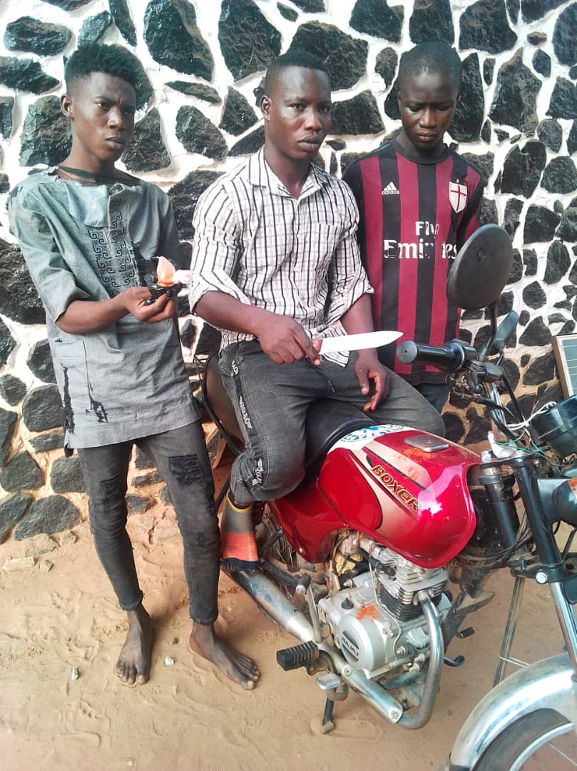 The suspected motorbike thieves with their tools in police net