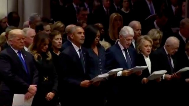 Trump refused to join the Obamas, the Clintons in reciting the Apostle Creed at Bush funeral on Wednesday