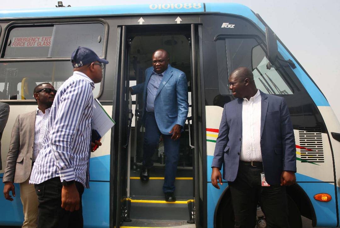 Ambode and his team inspecting one of the buses