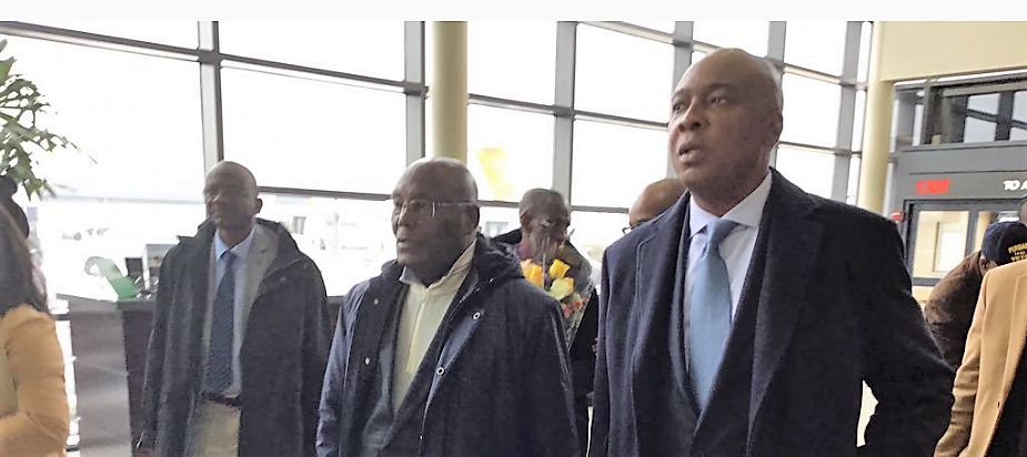 Atiku, middle, with Saraki to his left on arrival in Washington DC, USA.