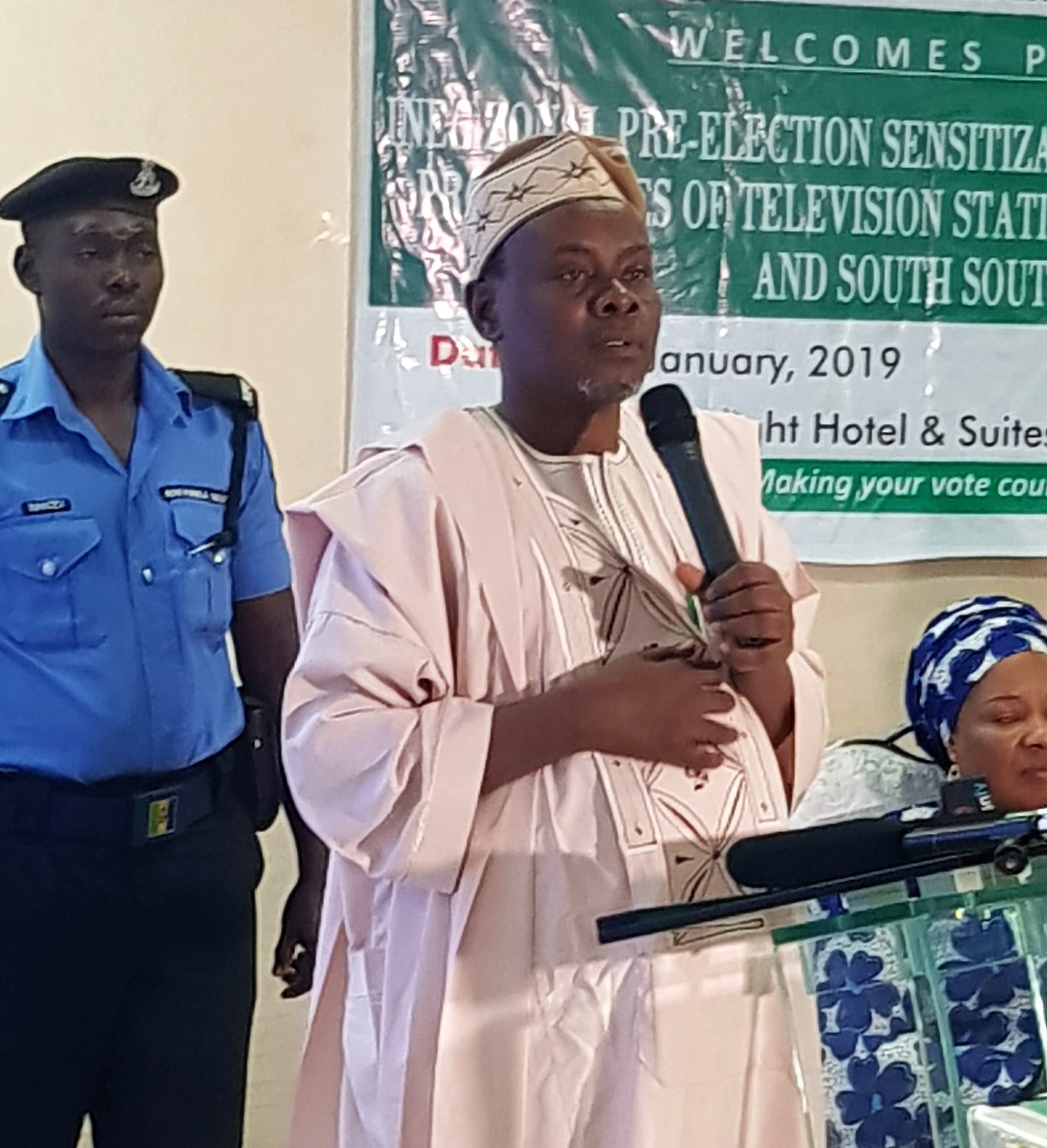 Prof Raji addressing participants at the INEC sensitisation workshop for media practitioners in Ekiti State