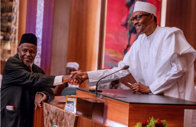 President Muhammadu Buhari inaugurating the new Chief Justice of Nigeria, Justice Ibrahim Tanko Mohammed, today.