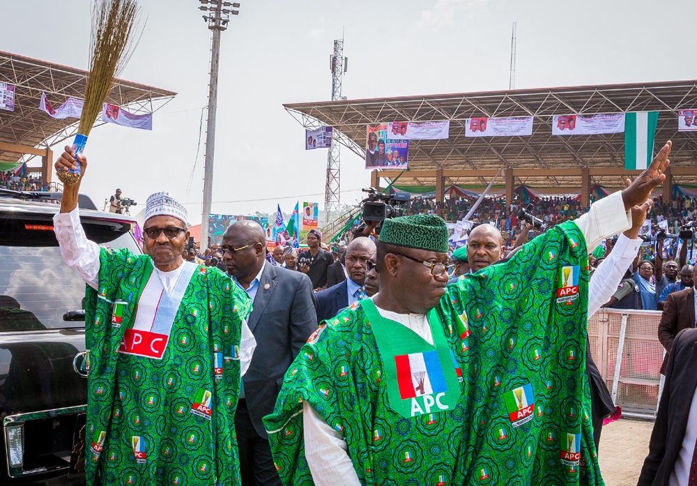 President Mohammadu Buhari and Ekiti State Governor, Dr Kayode Fayemi arriving the Ekiti Parapo Pavilion, venue of the Ekiti State Presidential campaign rally in Ado-Ekiti…on Tuesday