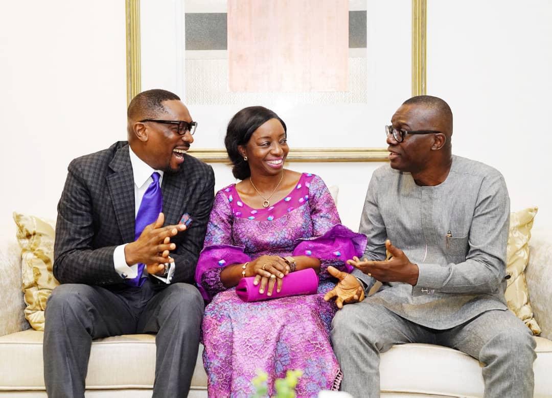 Pastor Tony Rapu of This Present House, Dr. Ibijoke Sanwo-Olu and her husband, Mr. Babajide Sanwo-Olu, All Progressives Congress Governorship candidate during a visit to the Church recently