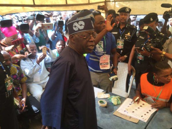 Tinubu at his polling unit at Alausa today