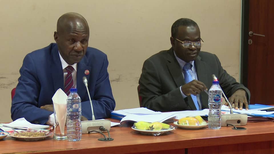 EFCC Boss, Ibrahim Magu, left, with the Chairman, Senate Committee on Anti-Corruption and Financial Crimes, Senator Chukwukwa Godfrey Utazi at the budget defence session