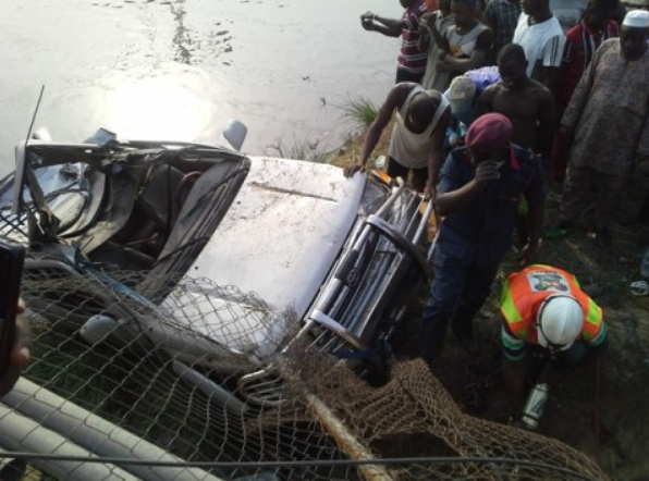 Wreckage of vehicle that plunged into river